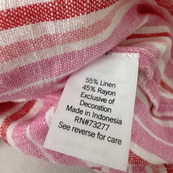 Goods For Life Smocked Button Front Maxi Dress Pink Red Stripes Linen Rayon Sz M - Picture 3 of 3